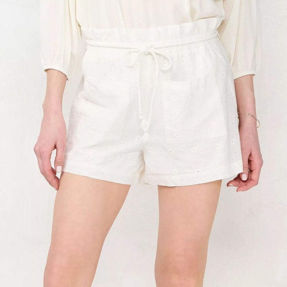 Women's Shortie Shorts, LC Lauren Conrad, Smocked Waist Pull-On - Ivory Tusk - M